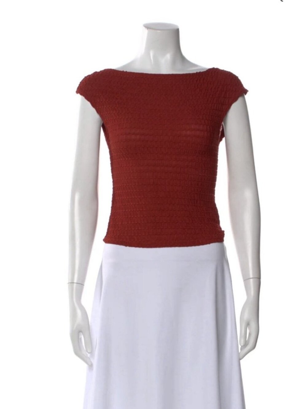 Reformation Authentic Red Smocked Textured Open Back Stretch Tank Top Small